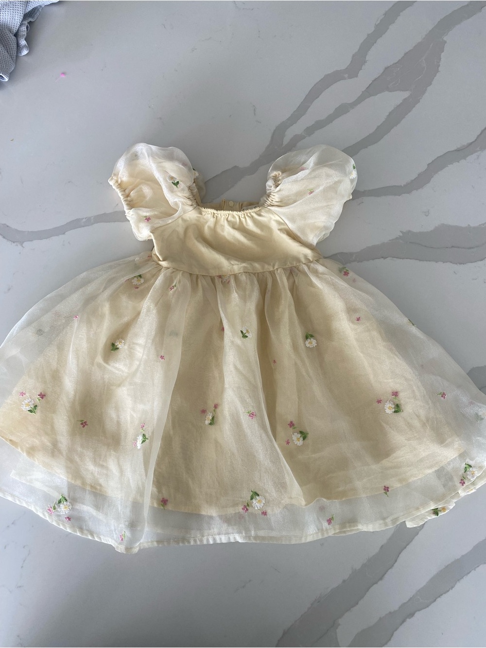 Audrey Camille Ivory Floral Organza Embroidered Puff Sleeve Dress 4T